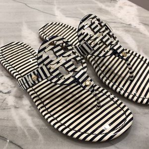 Navy Blue Striped Tory Burch Miller sandals